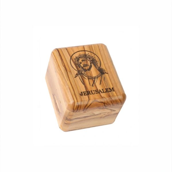 Olive Wood Box_ Laser- engraved Face of Jesus