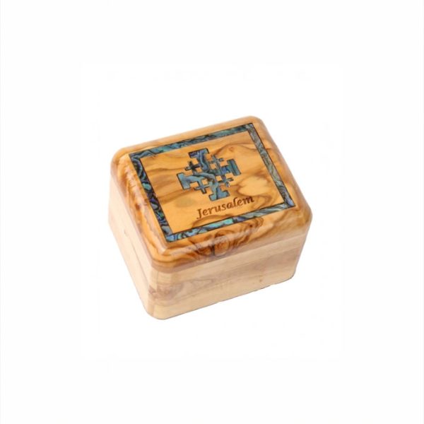 Olive Wood Box_ Mother of 4] Pearl Broder and Jerusalem Cross