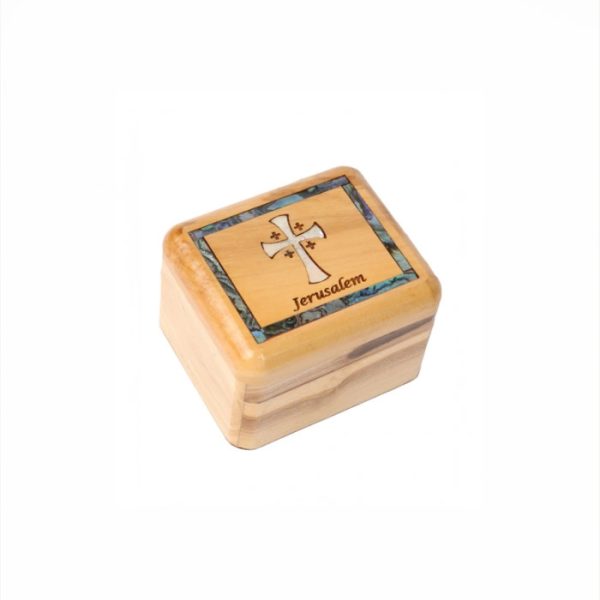 Olive Wood Box_ Mother of Pearl Broder and Jerusalem Cross Pe