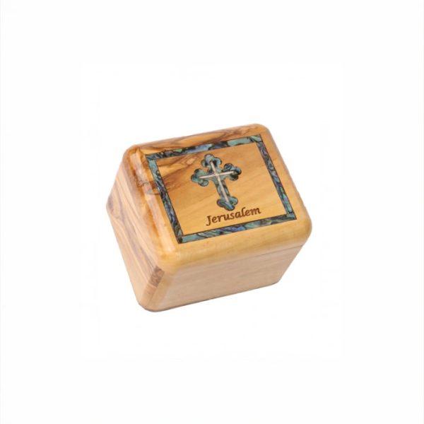 Olive Wood Box_ Mother of Pearl Broder and Roman Cross