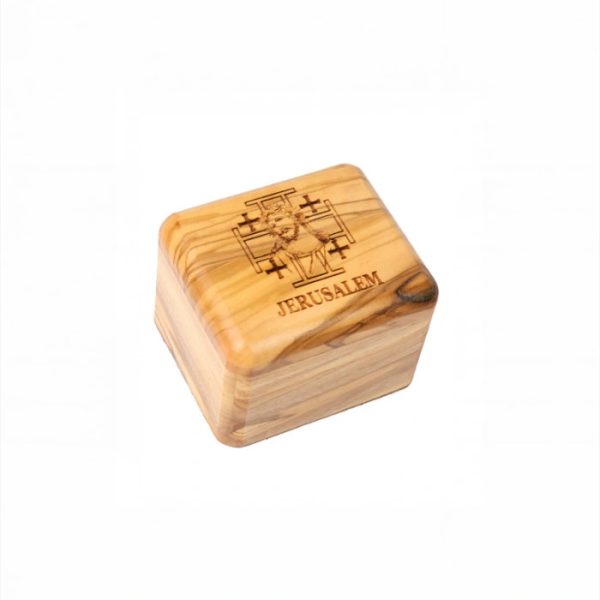 Olive Wood Box_Laser- engraved Jerusalem Cross and Face of Jesus
