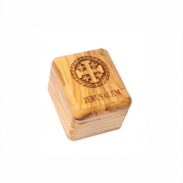 Olive Wood Box_ Laser- Jose engraved Jerusalem Cross