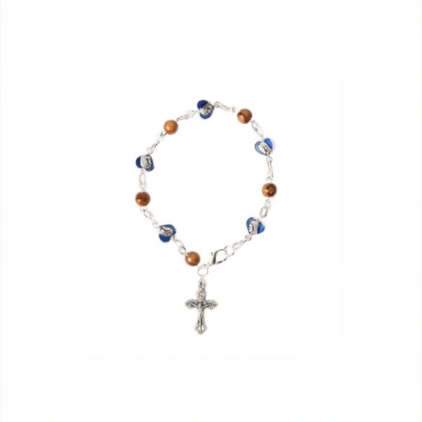 Olive Wood Bracelet_ Blue Hearts