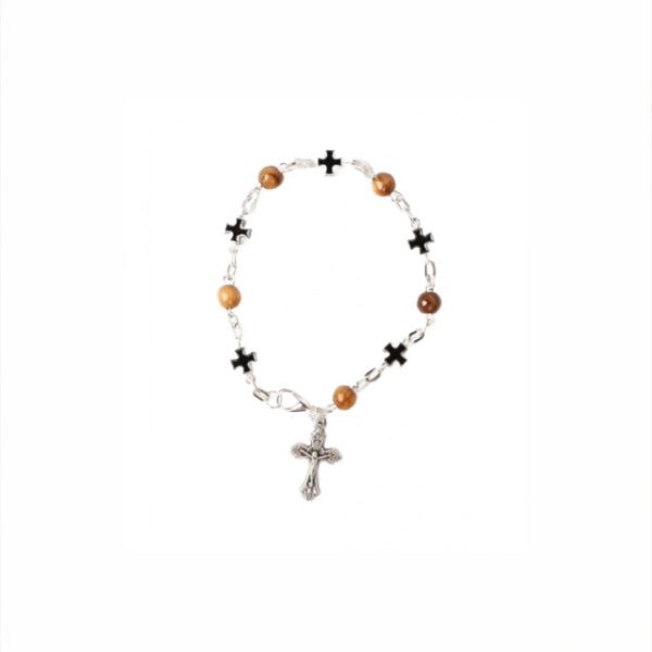 Olive Wood Bracelet_ Black Crosses