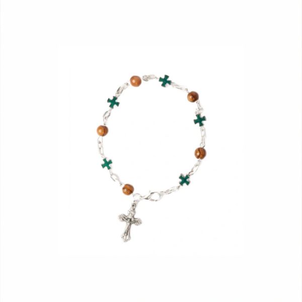 Olive Wood Bracelet_ Green Crosses
