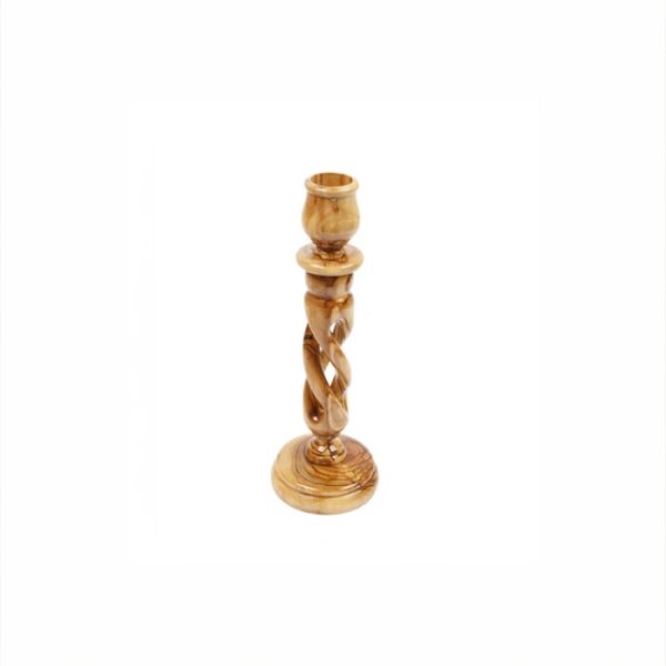 Olive Wood Candle Holder_ Twisted Candlestick