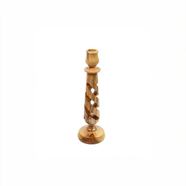 Olive Wood Candle Holder_ Spiral Candlestick