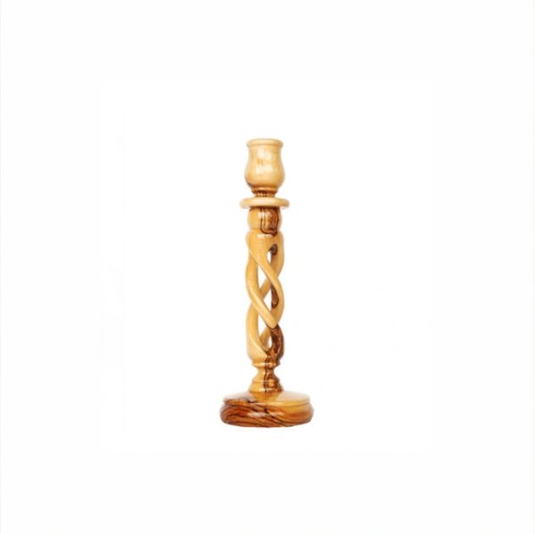 Olive Wood Candle Holder_ Twisted Candlestick