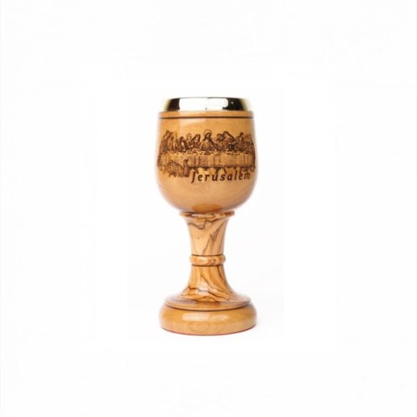 Olive Wood Chalice Cup_ Laser- engraved Last Supper