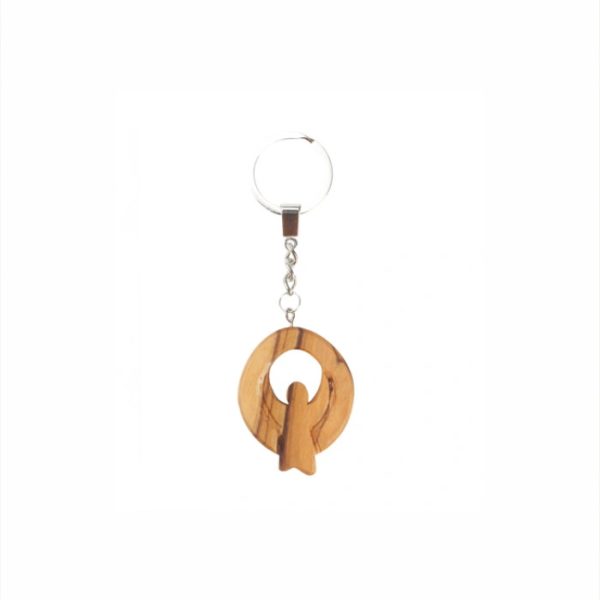 Olive Wood Keychain_ Round Angel