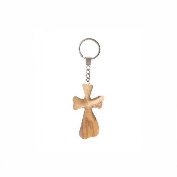 Olive Wood Keychain_ Cross with Curved Smooth Edge