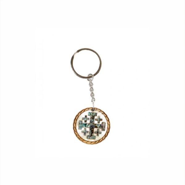Mother of Pearl Keychain_ Round with Jerusalem Cross