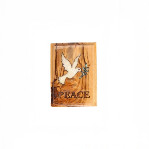 Olive Wood Magnet_ "Peace" with Mother of Pearl Dove