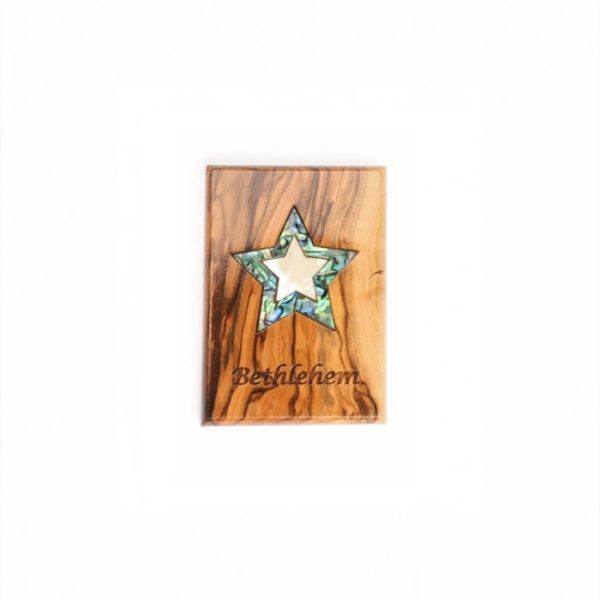 Olive Wood Magnet_ "Bethlehem" with Mother of Pearl Star of Bethlehem