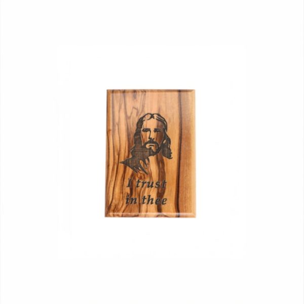 Olive Wood Magnet_ "I Trust In Thee" with Jesus Face