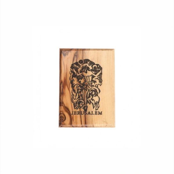 Olive Wood Magnet_ "Jerusalem" with Depiction of Crucifixion