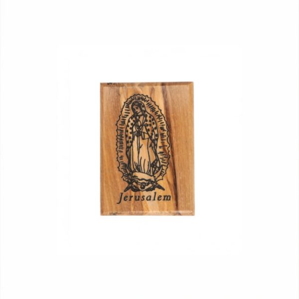 Olive Wood Magnet_ "Jerusalem" with Lady of Guadalupe
