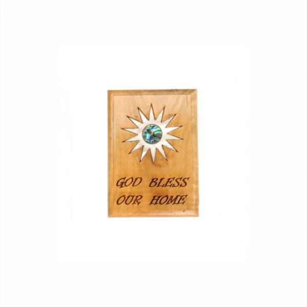 Olive Wood Magnet_ "God Bless our Home" with Mother of Pearl Star of Nativity