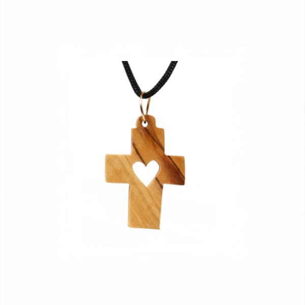 Olive Wood Pendant_ Cross with Hollow Heart