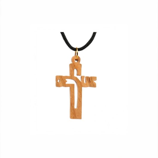 Olive Wood Pendant_ Cross with Jesus Cut Out