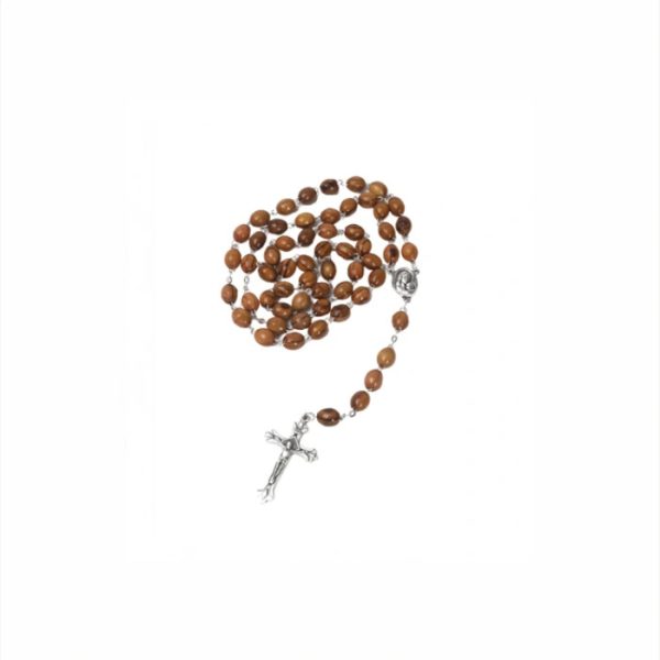 Olive Wood Rosary_ Virgin Mary with Jerusalem Soil Centerpiece